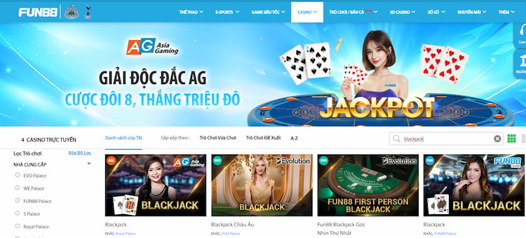 Chọn game Blackjack